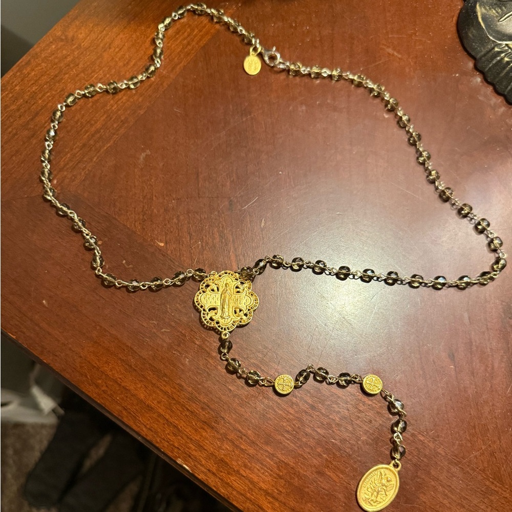 Gold Filigree Lariat Necklace - Elegant Women's Necklace